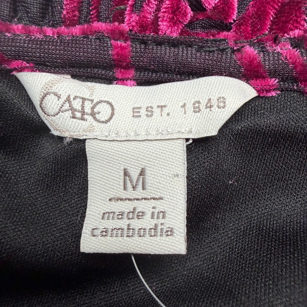 Cato Magenta Pink Burnout Velvet Floral Blouse Black Sheer Mesh Top Women Medium - Picture 4 of 8